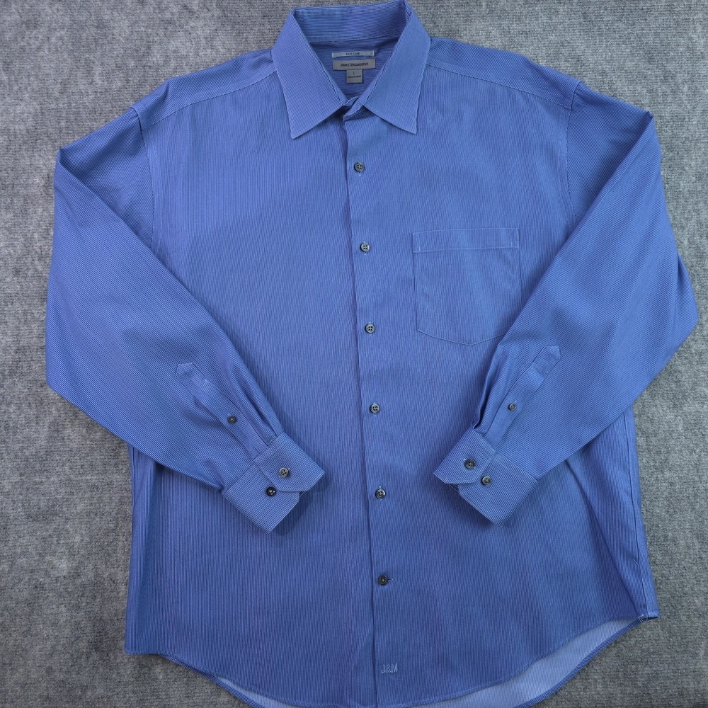 Johnston Murphy Shirt Large Blue Solid Easy Care Long Sleeve‎ Button Up Cotton
